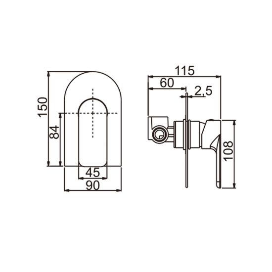 Persano Bathroom Matte Black Solid Brass Shower/Bath Wall Mixer