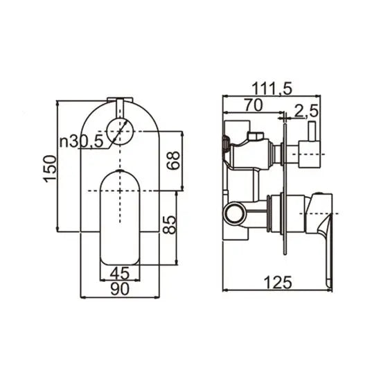 Persano Matte Black Bath/Shower Wall Mixer with Diverter - FIL Kitchen Bathroom