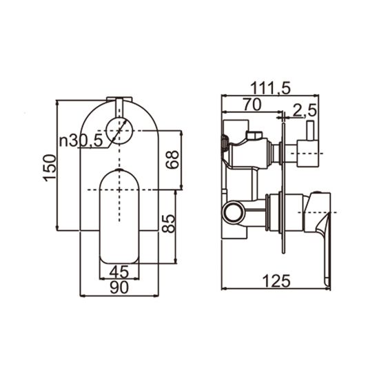 Persano Matte Black Bath/Shower Wall Mixer with Diverter