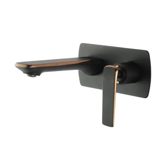 Esperia Matte Black & Rose Gold Wall Mixer with Spout - FIL Kitchen Bathroom