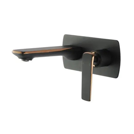 Esperia Matte Black & Rose Gold Wall Mixer with Spout - FIL Kitchen Bathroom