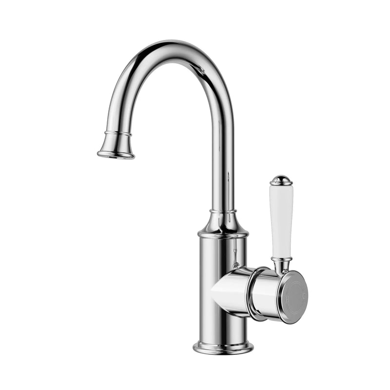 Clasico Gooseneck Basin Mixer with Ceramic Handle Chrome and Colours FIL Kitchen Bathroom