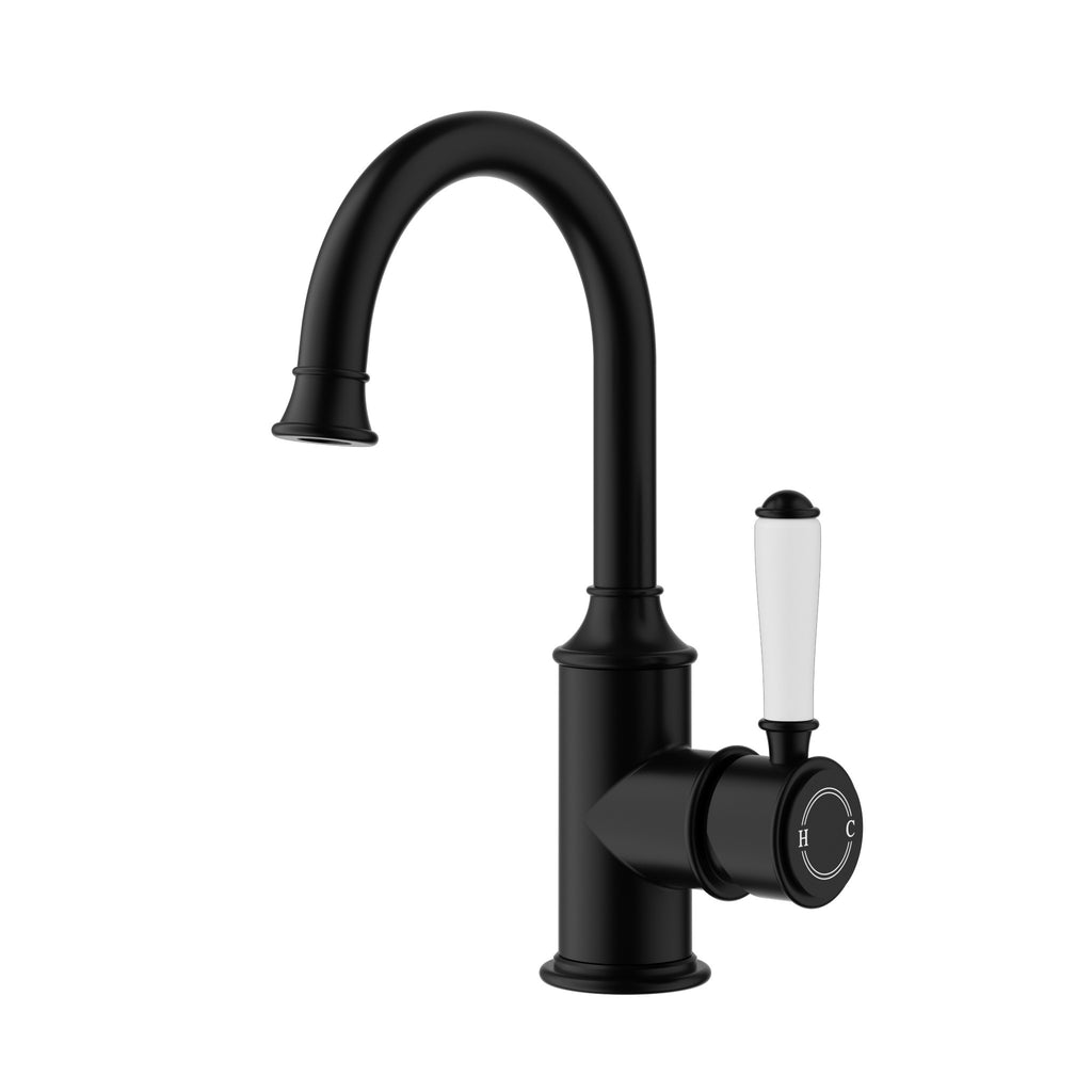 Clasico Gooseneck Basin Mixer with Ceramic Handle Chrome and Colours