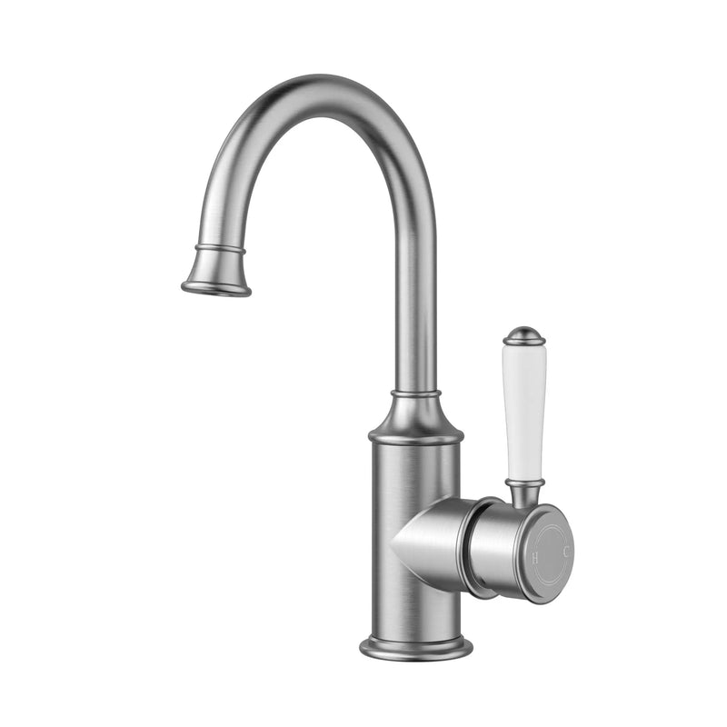 Clasico Gooseneck Basin Mixer with Ceramic Handle Chrome and Colours FIL Kitchen Bathroom