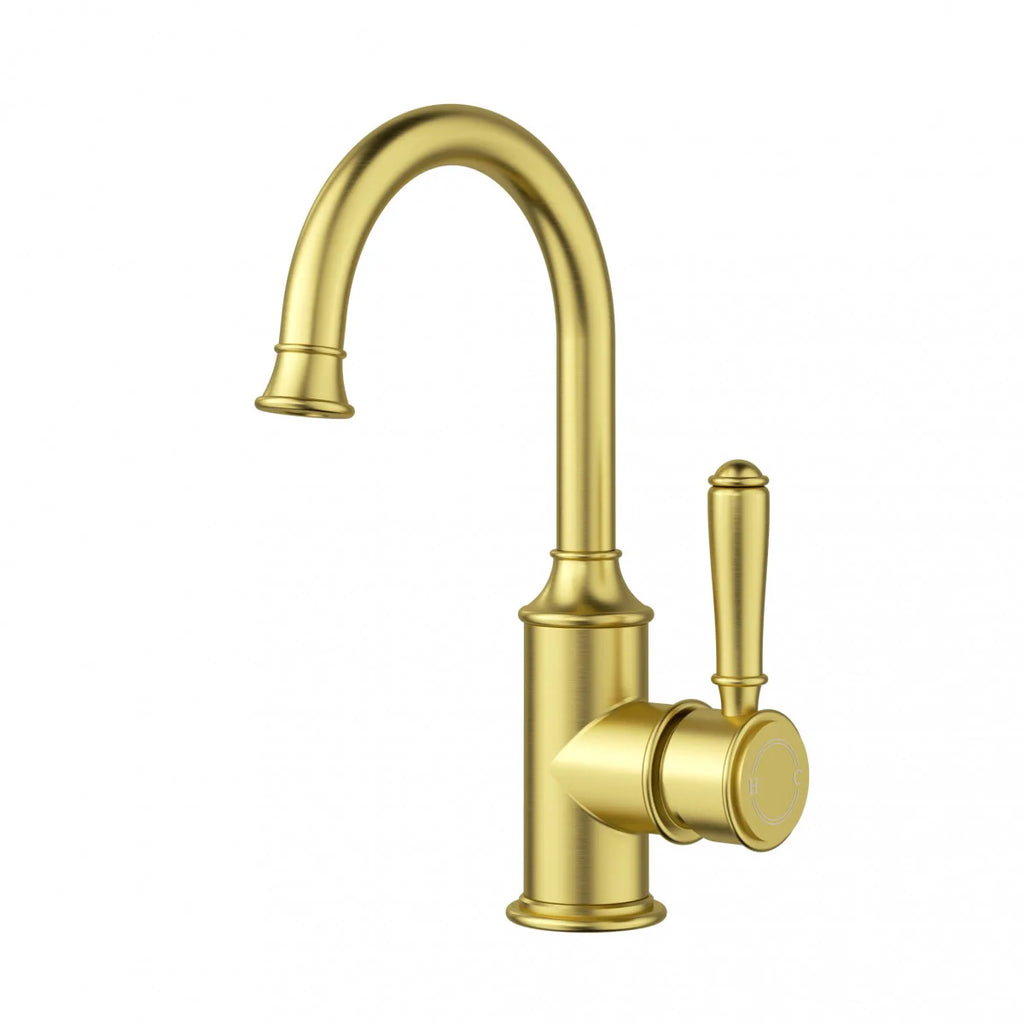 IKON Clasico Gooseneck Basin Mixer Chrome/Brushed Nickel/Brushed Gold/Matt Black(BRASS HANDLE)