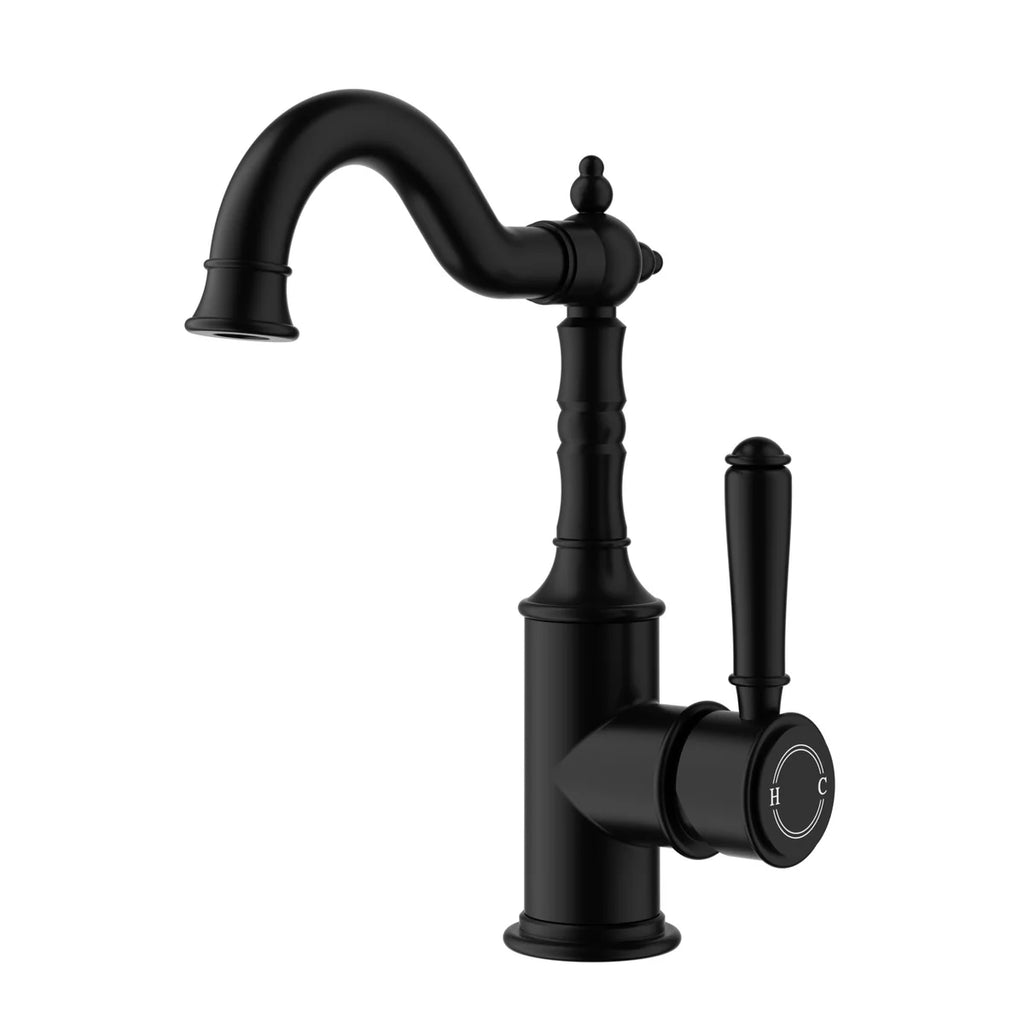 CLASICO BASIN MIXER MATTE BLACK (BRASS HANDLE)