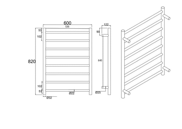 Round  Electric Heated Towel Rack 8 Bars Chrome