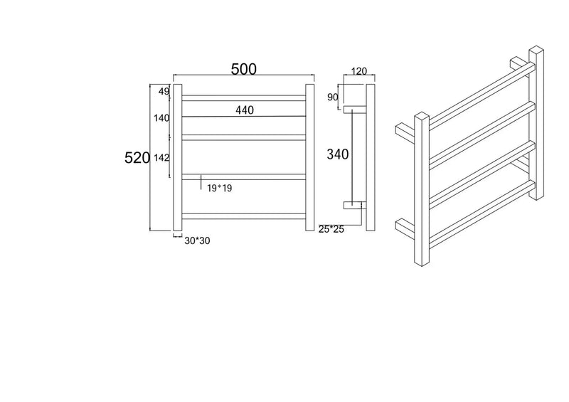Square Electric Heated Towel Rack 4 Bars Chrome and Colours FIL Kitchen Bathroom