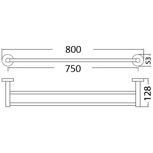 OTUS DOUBLE TOWEL RAIL 750MM CHROME & COLOURED