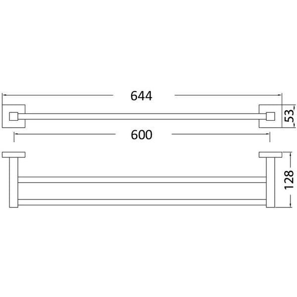 SARA DOUBLE TOWEL RAIL 600MM CHROME