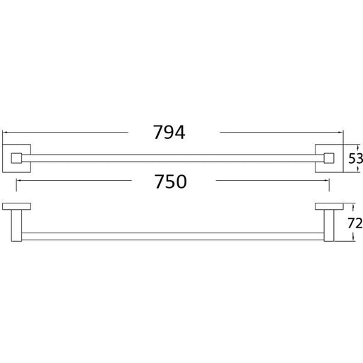SARA SINGLE TOWEL RAIL 750MM CHROME FIL Kitchen Bathroom