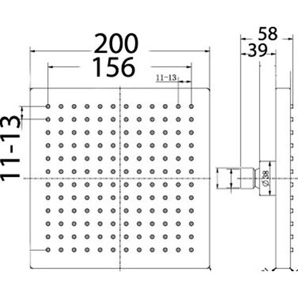 ROSA SQUARE PLASTIC SHOWER HEAD 200MM CHROME