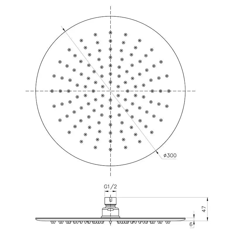 KARA ROUND STAINLESS STEEL SHOWER HEAD 300MM CHROME FIL Kitchen Bathroom
