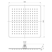 SETO SQUARE STAINLESS STEEL SHOWER HEAD 300MM CHROME FIL Kitchen Bathroom