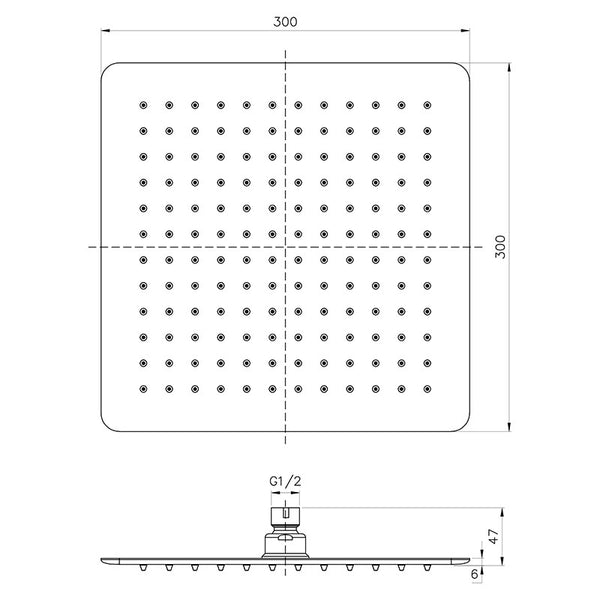 SETO SQUARE STAINLESS STEEL SHOWER HEAD 300MM CHROME