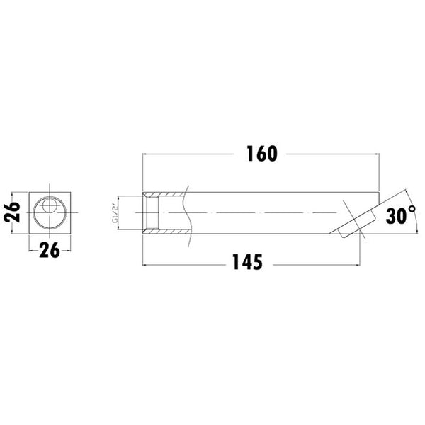 YALE SQUARE BATH SPOUT 160MM CHROME / MATTE BLACK