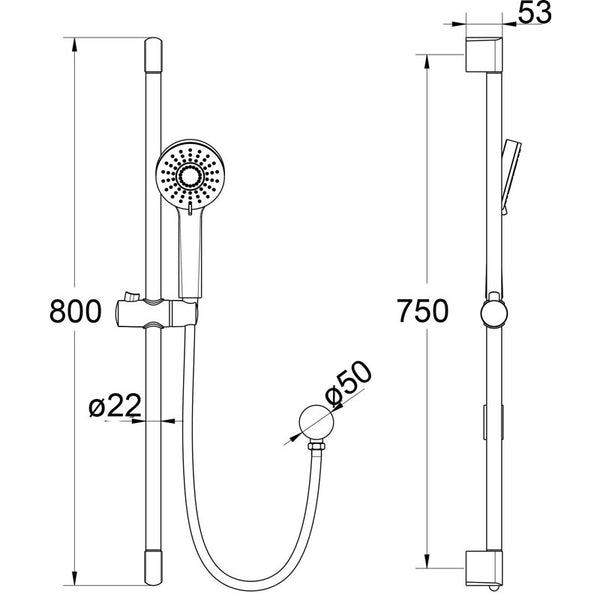 MAYA ROUND MULTIFUNCTION SLIDING SHOWER RAIL WITH HAND SHOWER CHROME