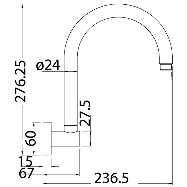 ROUND VERTICAL P-SHAPE SHOWER ARM CHROME