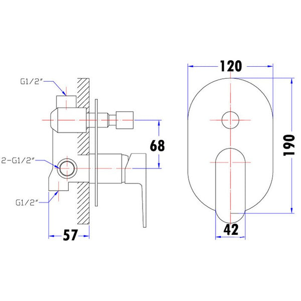 DOVE WALL MIXER WITH DIVERTER CHROME