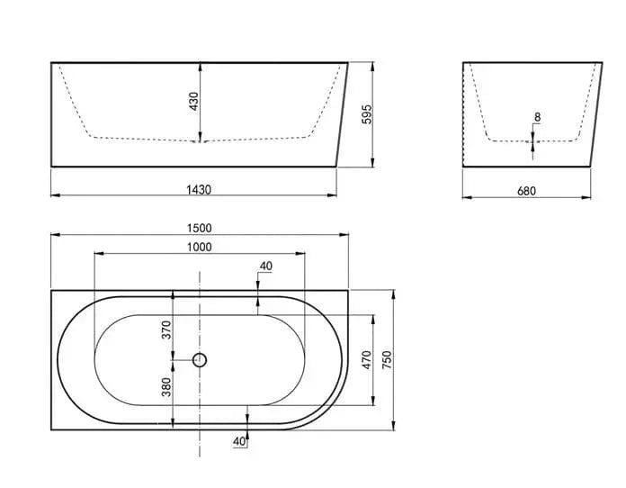 Inspire Gloss White Back To Wall Freestanding Bathtub Left Corner IS