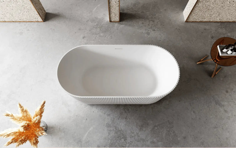 VICTORIA V-Groove Matte White Freestanding Bath Claya