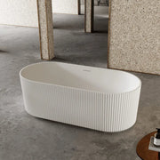VICTORIA V-Groove Matte White Freestanding Bath Claya
