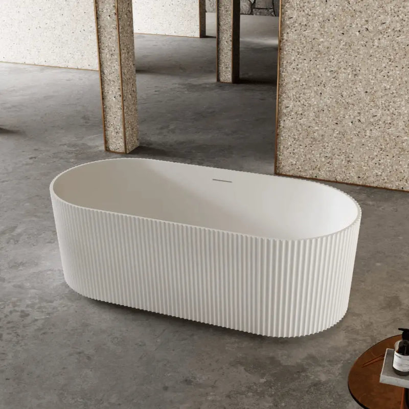 VICTORIA V-Groove Matte White Freestanding Bath Claya
