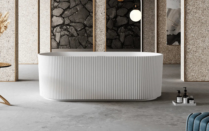 VICTORIA V-Groove Matte White Freestanding Bath Claya