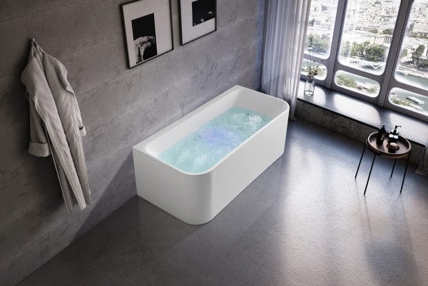 Ultra Slim Gloss White Back to Wall Freestanding Bath