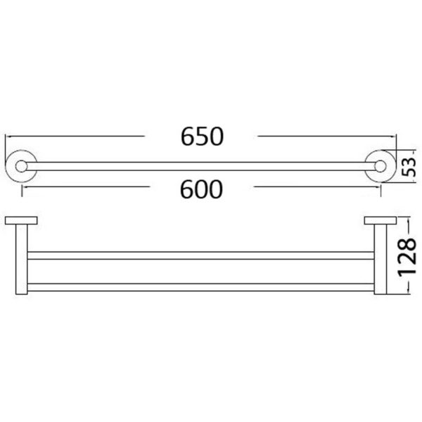 OTUS DOUBLE TOWEL RAIL 600MM CHROME & COLOURED