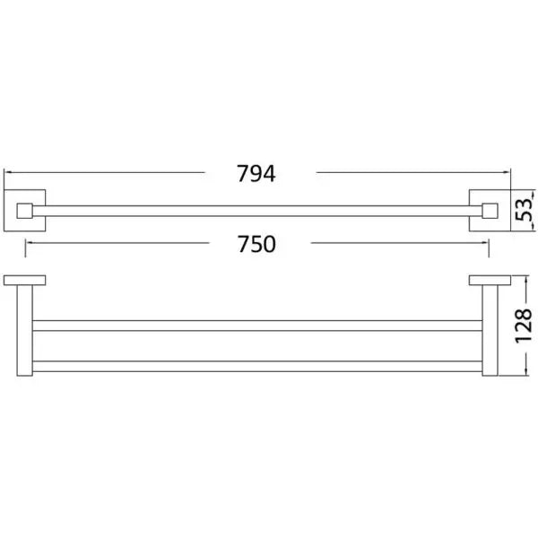 SARA DOUBLE TOWEL RAIL 750MM CHROME FIL Kitchen Bathroom