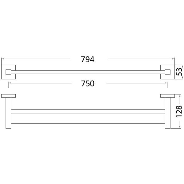 SARA DOUBLE TOWEL RAIL 750MM CHROME