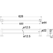 RUBY DOUBLE TOWEL 600MM CHROME FIL Kitchen Bathroom