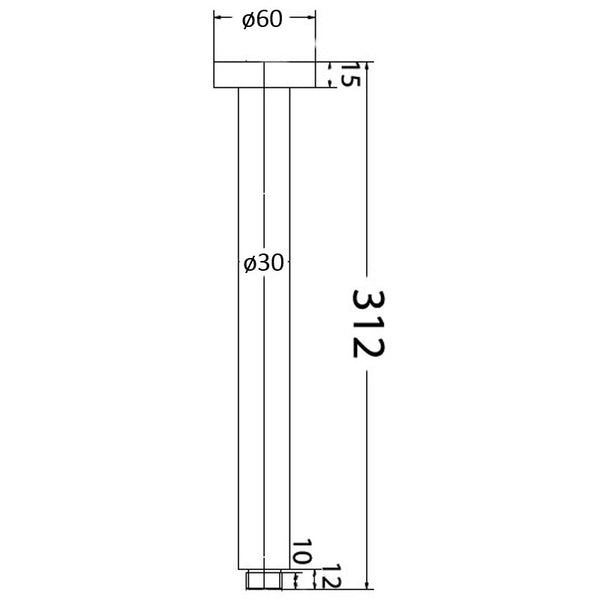 ROUND VERTICAL SHOWER ARM 300MM CHROME & COLOURED