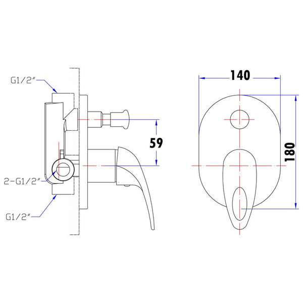 MINA HOLLOW OUT HANDLE WALL MIXER WITH DIVERTER CHROME