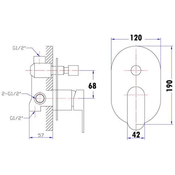 PINE WALL MIXER WITH DIVERTER CHROME