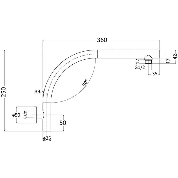 ROUND CURVED SHOWER ARM CHROME