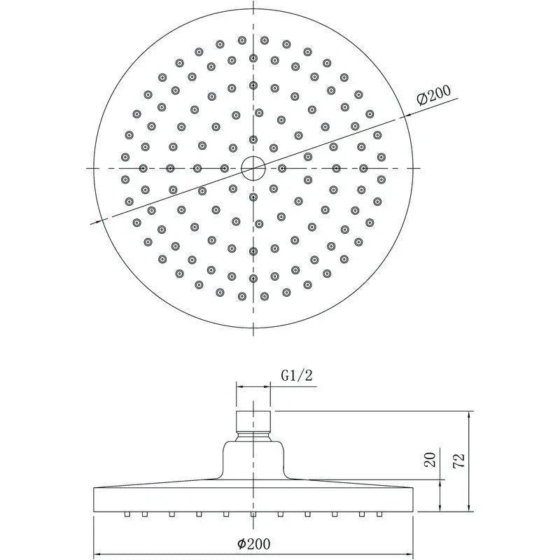 OTUS ROUND PLASTIC SHOWER HEAD 200MM CHROME FIL Kitchen Bathroom