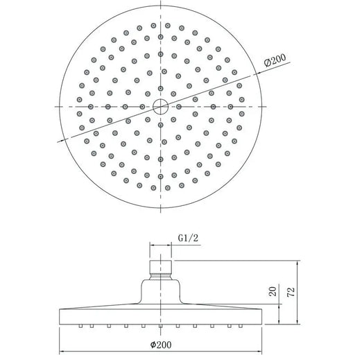 OTUS ROUND PLASTIC SHOWER HEAD 200MM CHROME FIL Kitchen Bathroom
