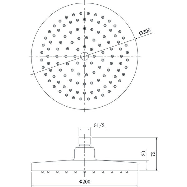 OTUS ROUND PLASTIC SHOWER HEAD 200MM CHROME