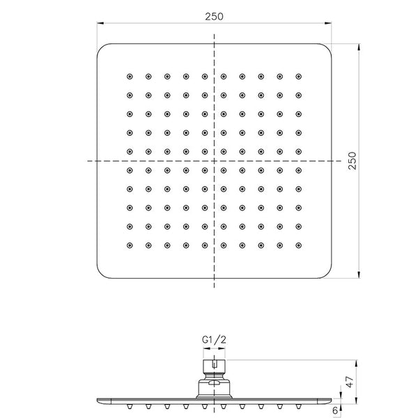 SETO SQUARE STAINLESS STEEL SHOWER HEAD 250MM CHROME