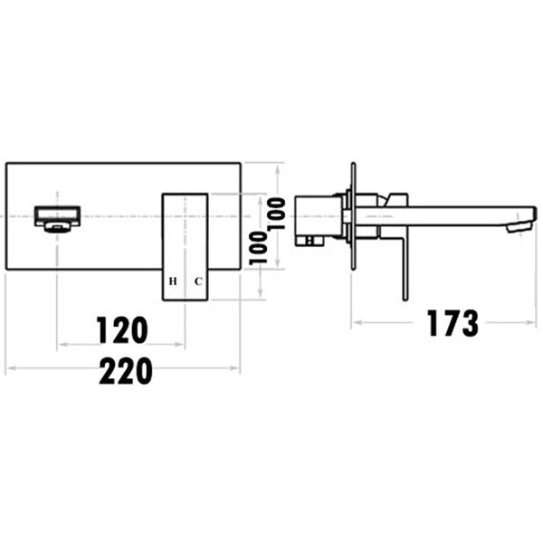 ROSA SQUARE BATH MIXER WITH SPOUT CHROME / MATTE BLACK