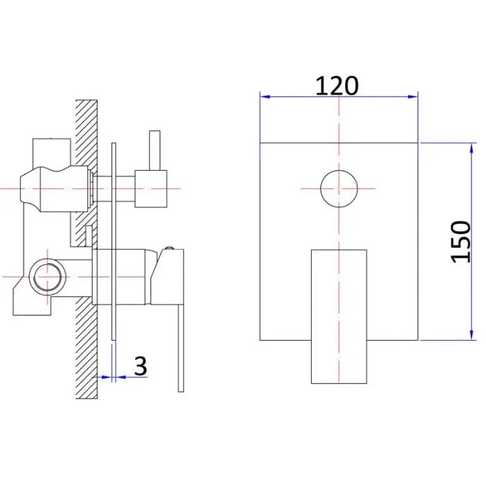 ROSA SQUARE BATH/SHOWER MIXER WITH DIVERTER CHROME / MATTE BLACK FIL Kitchen Bathroom
