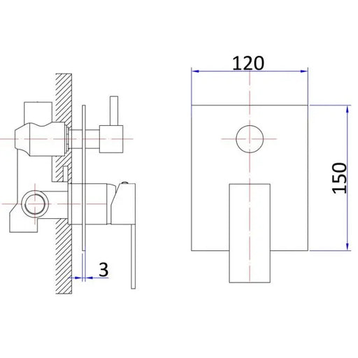 ROSA SQUARE BATH/SHOWER MIXER WITH DIVERTER CHROME / MATTE BLACK FIL Kitchen Bathroom