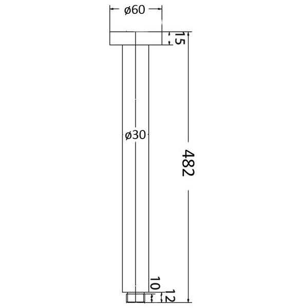 ROUND VERTICAL SHOWER ARM 470MM CHROME