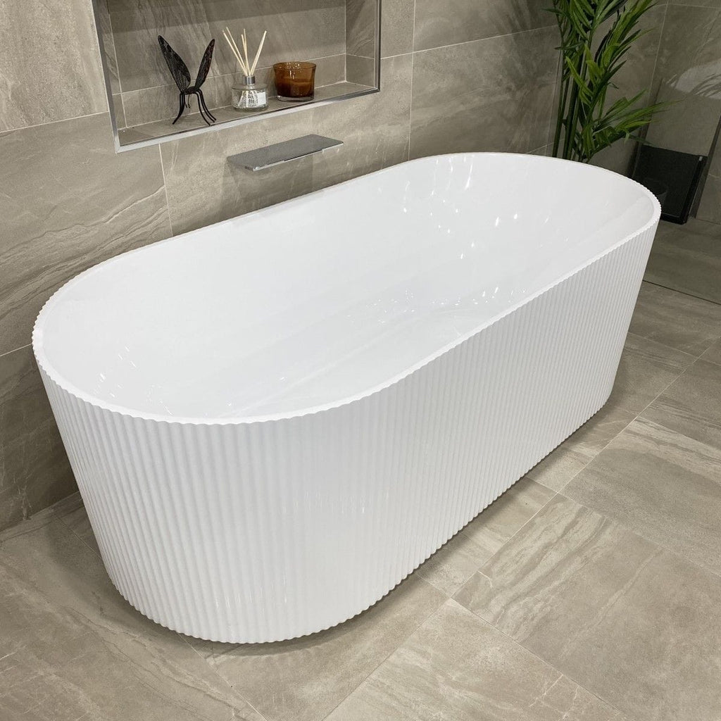 VICTORIA V-Groove Gloss White Freestanding Bath