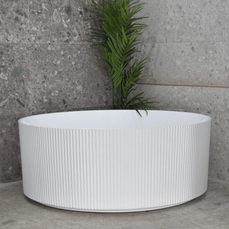Victoria V-Groove 1500mm Round Gloss White Freestanding Bath PS