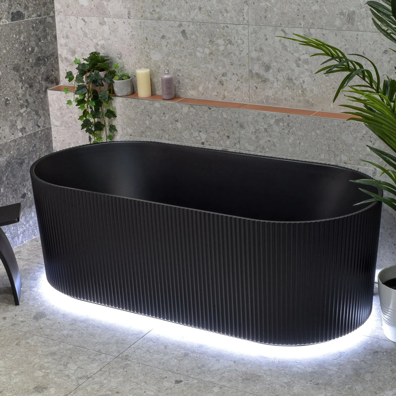 VICTORIA V-Groove Matte Black Freestanding Bath PS