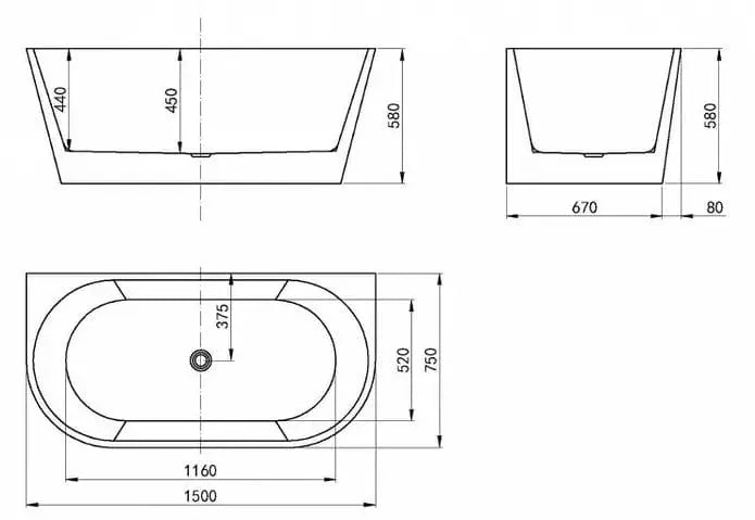 Verona Back To Wall Freestanding Bathtub No Overflow IS