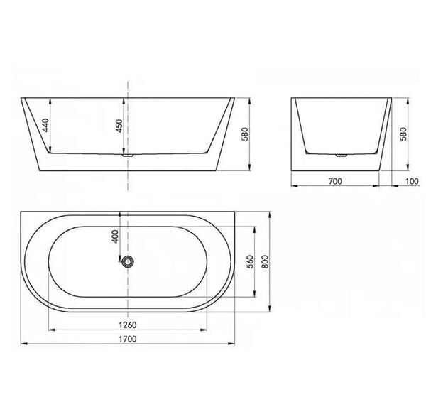 Verona Back To Wall Freestanding Bathtub No Overflow